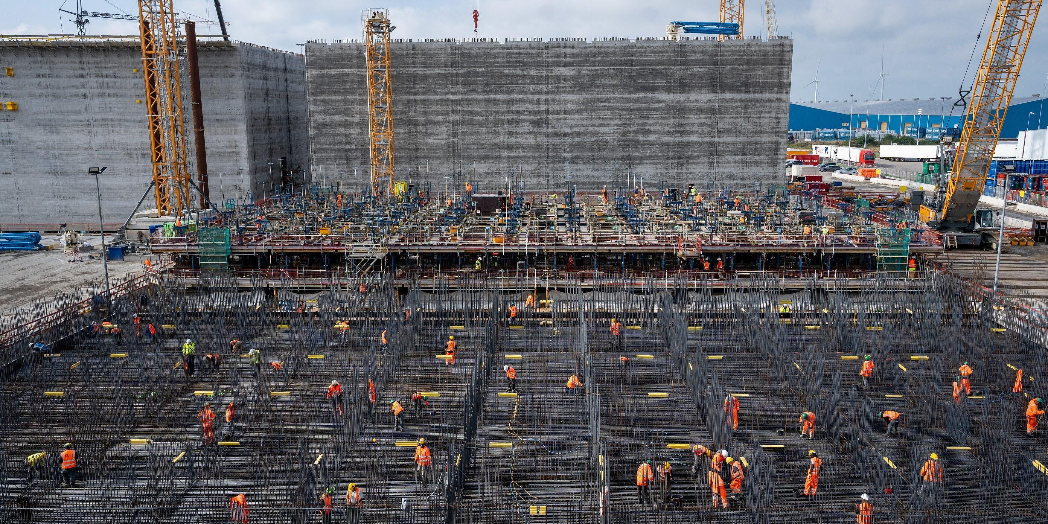 bird view on concrete construction site 