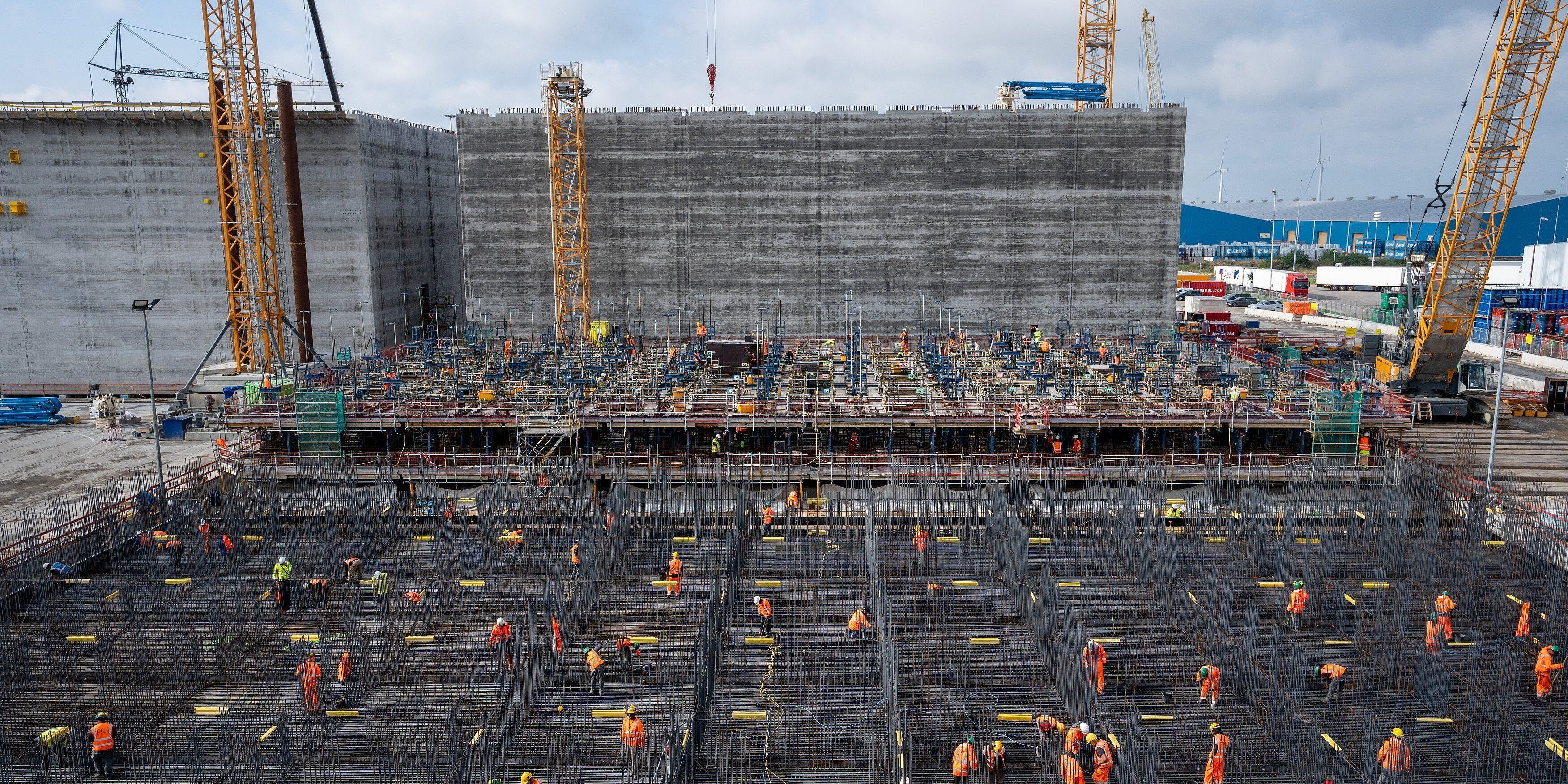 bird view on concrete construction site 