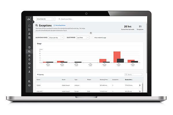 Laptop met Exception-overzicht van EquipCare Manager.